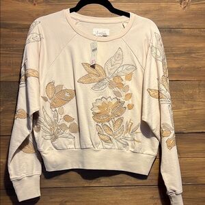Anthropologie Floral Embroidered Sweatshirt
